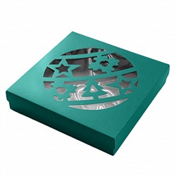 Коробка для сладостей с окном "Новогодний шар" 20*20*7 см, Зеленая