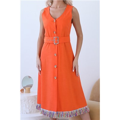 Платье летнее оранжевое с пуговицами