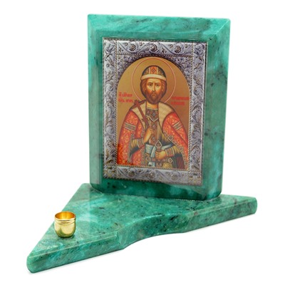 Икона из змеевика на подставке "Св. Игорь" 1 свеча, 90*90*100мм