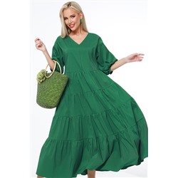 Платье многоярусное зелёное с рукавом три четверти