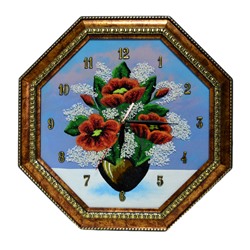 Часы-картина в багете восьмигранные, пейзаж маки 2 в вазе, 36,5*36,5см, 600гр