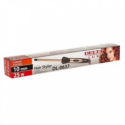 Стайлер для завивки волос 25 Вт, 10 мм DELTA LUX DL-0637 черный с золотом
