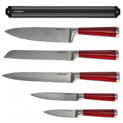 Набор кухонных ножей c магнитным держателем 6 предметов WEBBER ВЕ-2265