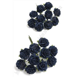 Тайские бумажные цветочки 2 см на веточке "Розочка" (20 шт) R4/422, темно-синий