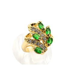 Кольцо с позолотой "Волна" циркон зелёный, размер 18