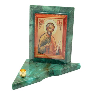 Икона из змеевика на подставке "Св. Петр" 1 свеча, 90*90*100мм