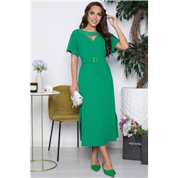 Платье длинное зелёное с поясом
