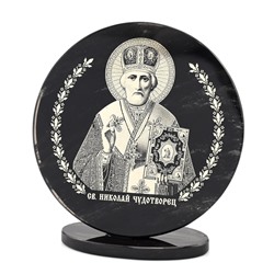 Икона из обсидиана "Николай Чудотворец" круг д.85мм
