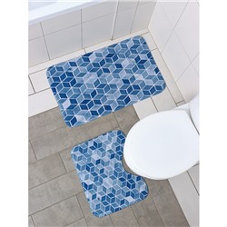 Набор ковриков для ванной и туалета Доляна «Бурлеск», 2 шт: 50×80, 40×50 см, цвет синий