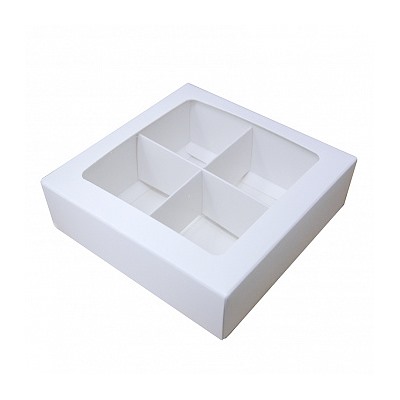 Коробка для 4 конфет с разделителями Белая NEW с окном