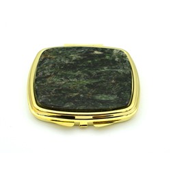 Зеркальце карманное с камнем актинолит, квадратное, золотистое