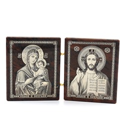 Икона из обсидиана венчальная пара " Иисус, Богородица" 70*85мм