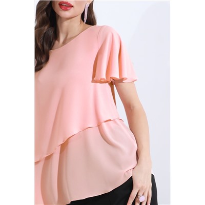 Блузка двойная персикового цвета с короткими рукавами