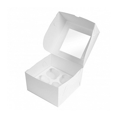 Коробка для 4 капкейков, NEW белая с окном