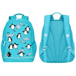 Рюкзак школьный RG-163-7/1 "Пингвины" голубой 28х38х18 см GRIZZLY