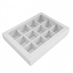 Коробка для 12 конфет с разделителями Белая с окном