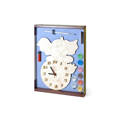 Часы с циферблатом под роспись "Слоник" с красками арт.ДНИ123 /20