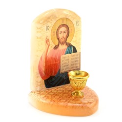 Икона из селенита с подсвечником "Спаситель Иисус Христос" 55*50*75мм