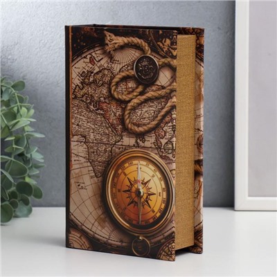 Сейф-книга дерево, кожзам "Старые карты и золотой компас" 21х13х5 см