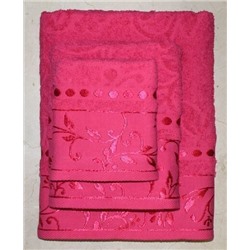 Набор махровых полотенец жаккард "Подарочный"-фуксия 3 шт (40*70 см, 50*90 см,70*130 см) в индив. упак. хлопок 100%