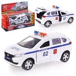 Технопарк. Модель "Лада Xray Полиция" металл 12 см, двери, баг, инерц, белый, кор арт.XRAY-12POL-WH