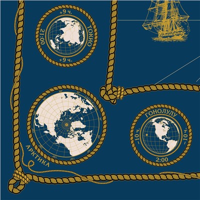 Скатерть с картой мира (синяя с золотом)