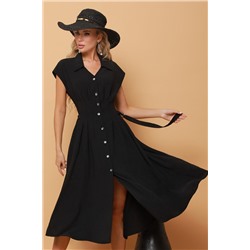 Платье-рубашка чёрное с воротником