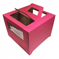 Коробка для торта с ручкой 28*28*20 см малиновая (розовая)