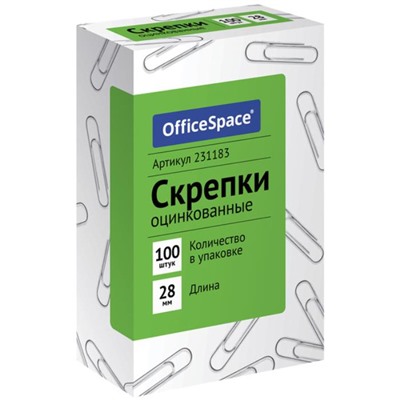 Скрепки 28мм 100шт. OfficeSpace 231183