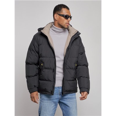 Куртка спортивная болоньевая мужская зимняя с капюшоном черного цвета 3111Ch