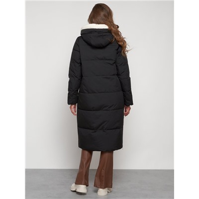 Пальто утепленное с капюшоном зимнее женское черного цвета 132227Ch