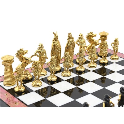 Шахматы подарочные с родонитом "Викинги" 375*375мм.