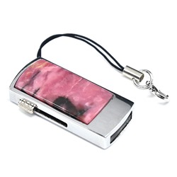Сувенирная USB флешка с камнем родонит, 32GB, серебристая