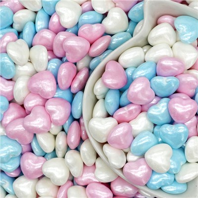 Посыпка кондитерская «Сердечки большие СМЕСЬ» (бело-розово-голубой) 1 кг