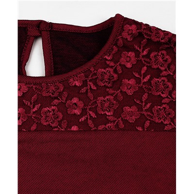 Школьный бордовый джемпер (блузка) на кокетке из кружева для девочки 8361-ДШ19