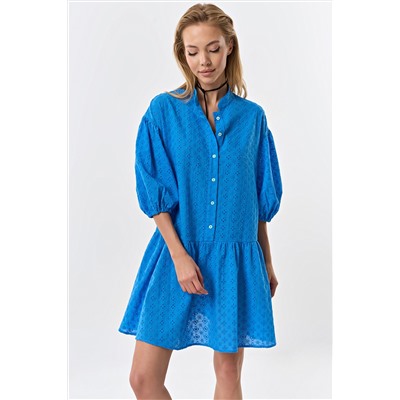 Платье летнее кружевное свободное из хлопка синее