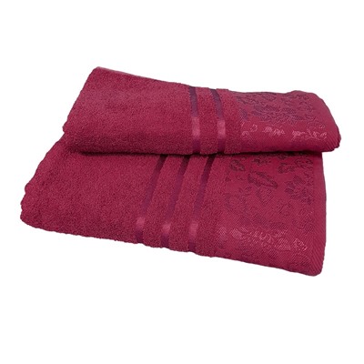 Набор махровых полотенец Атласная лента жаккард вишневый