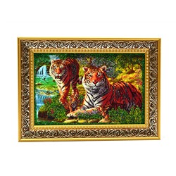 Картина с Тиграми в деревянном багете 18*13см