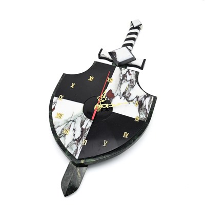 Часы из мрамора щит с мечом настенные 500*210*50мм.