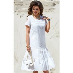 Белое платье с притачными воланами 18803
