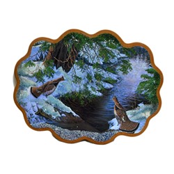 Картина с камнем, пейзаж "2 птицы у ручья" горизонтальный 34*26см