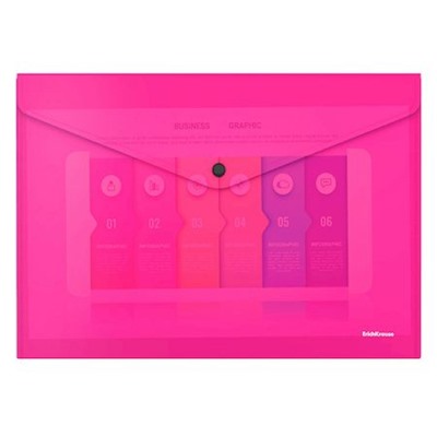 Папка с кнопкой  А4 50306 Glossy Neon, полупрозрачная, розовая Erich Krause