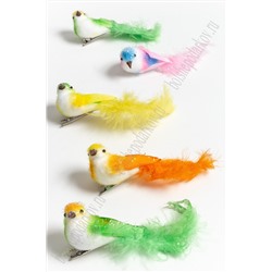 Птички декоративные с блестками на зажиме 11*3 см (12шт) SF-5038, ассорти