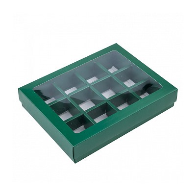 Коробка для 12 конфет с разделителями Зелёная с окном