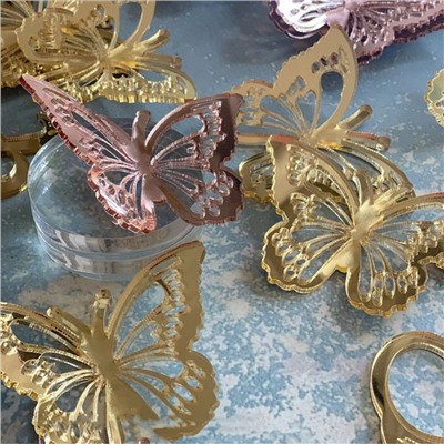 Бабочки из акрила для декора, розовое золото, 50 шт