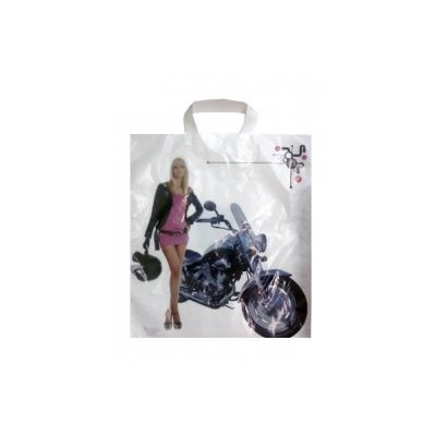 Пакет с петлевой ручкой ПНД 38*45+6 (45мкм) Девушка с мотоциклом (500/50)