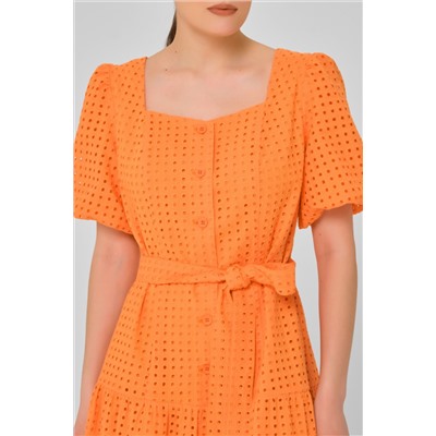 Платье миди оранжевое из шитья с поясом