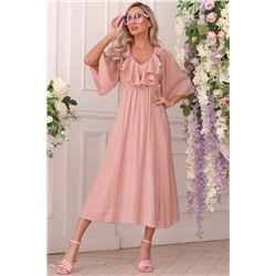 Платье длинное розового цвета с воланом