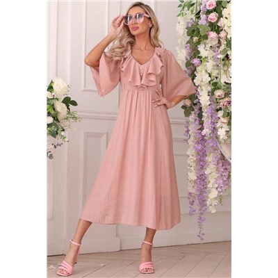 Платье длинное розового цвета с воланом
