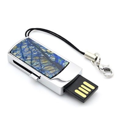 USB флеш карта с накладкой из азурита, 32GB, серебристая